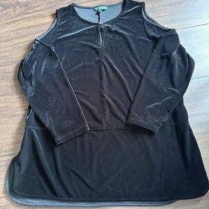 Lauren Ralph Lauren Women's Cold Shoulder Velvet Sweater Top Blouse Black XL